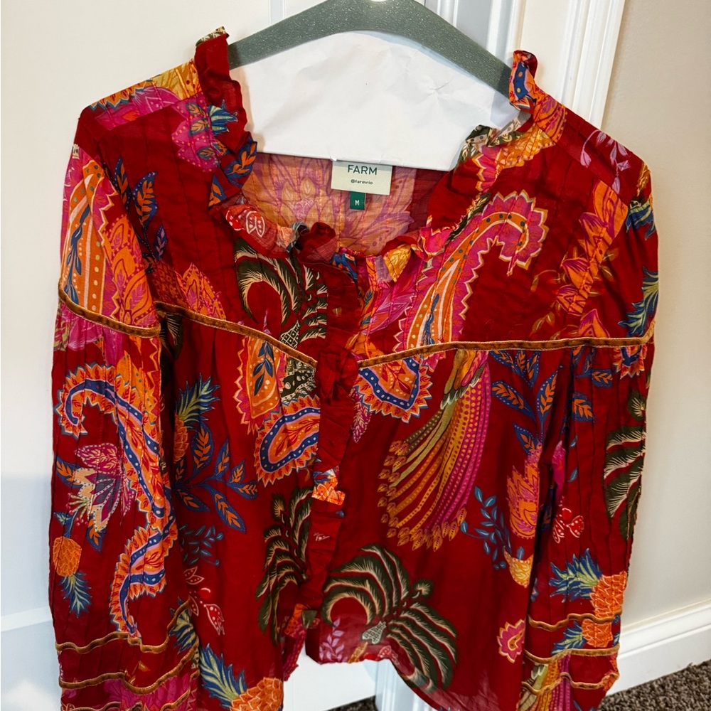 Farm Rio Women's Red Paisley Top, Size Medium